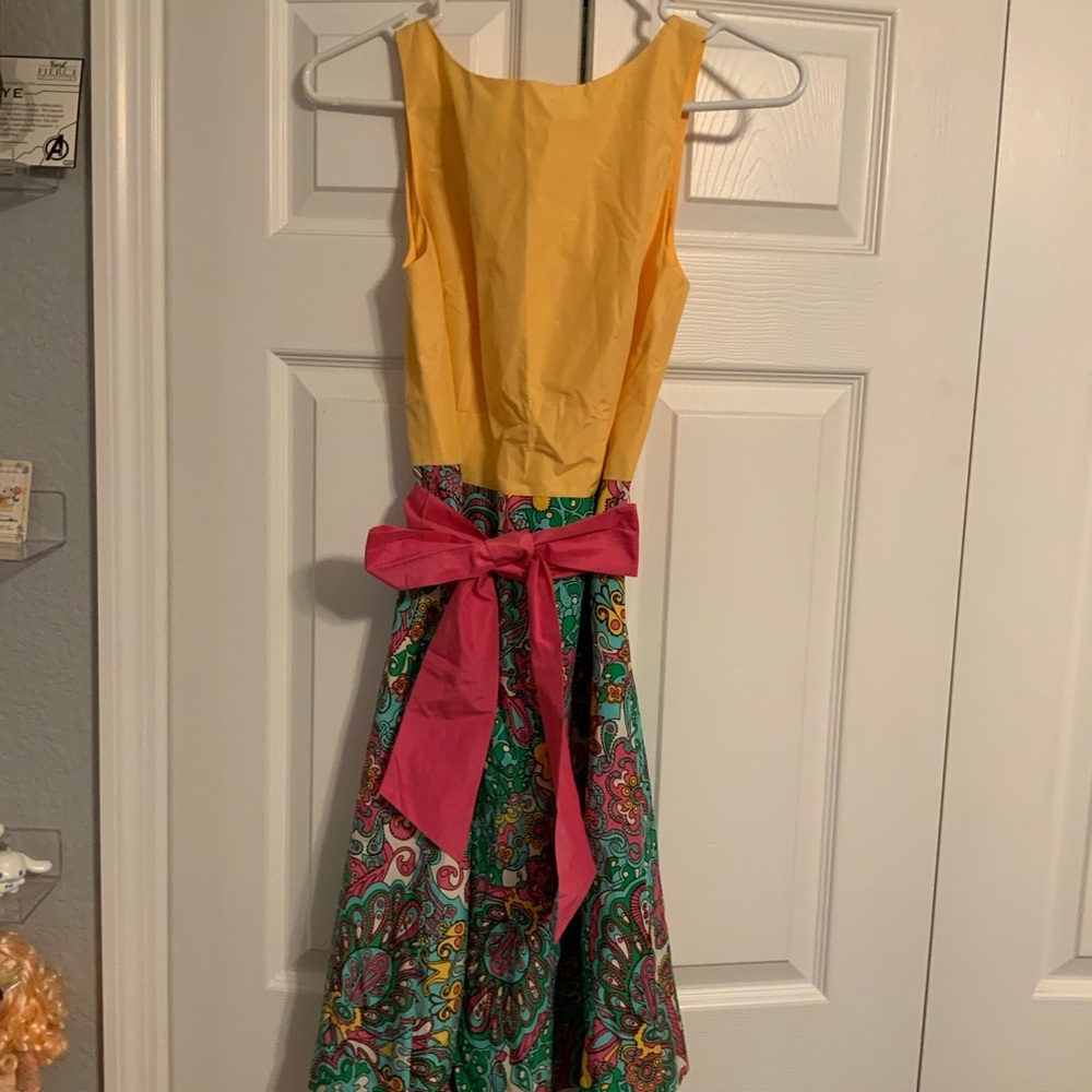 Lilly Pulitzer Yellow and Pink Fit and Flare Dress Sleeveless Halter
